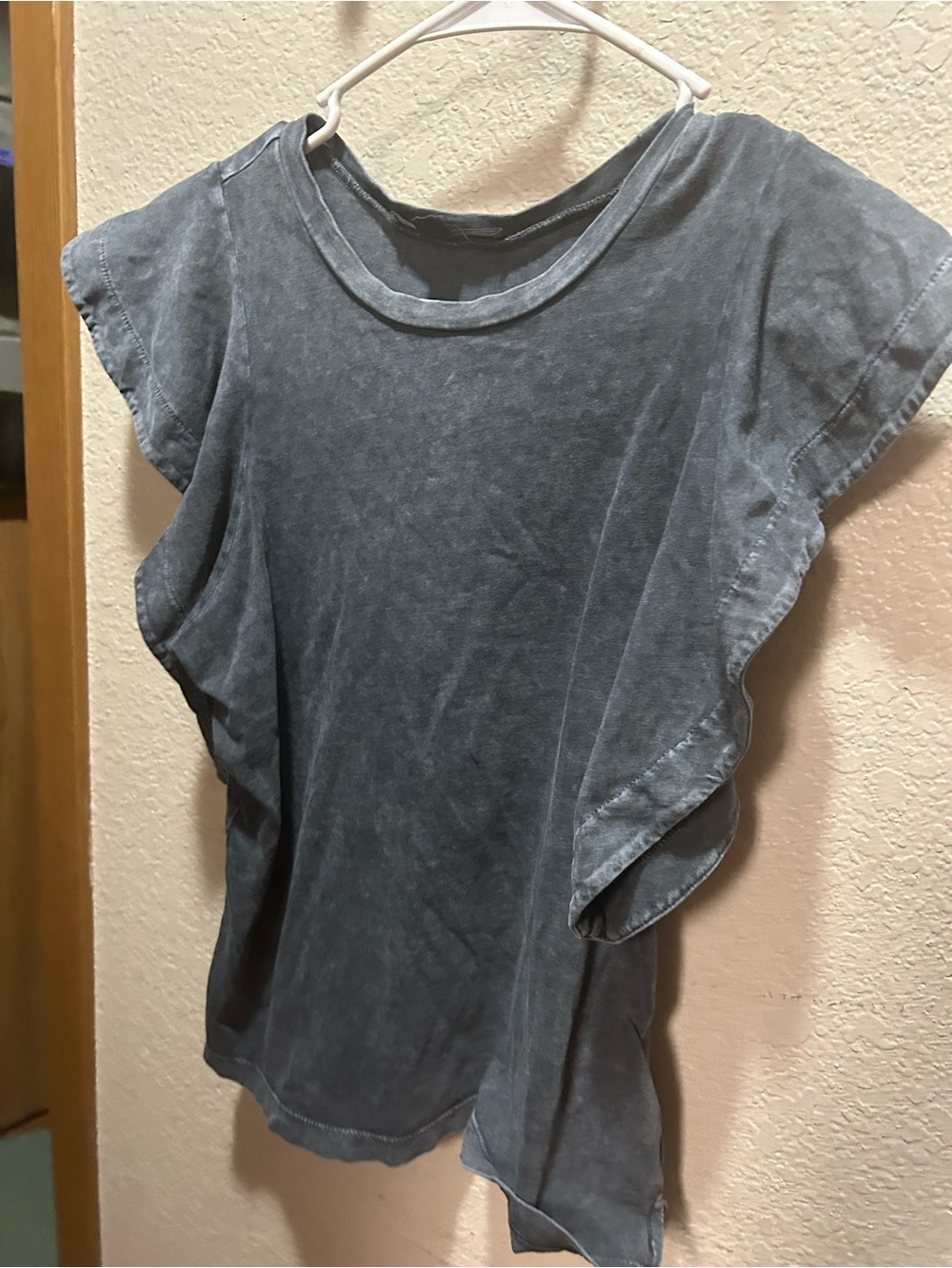 AllSaints Washed Slate Black Ruffle Sleeve Top